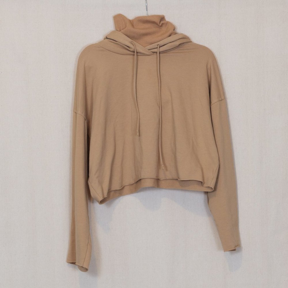 Eloquii Camel Cropped Mock Neck Drawstring Hoodie - image 1